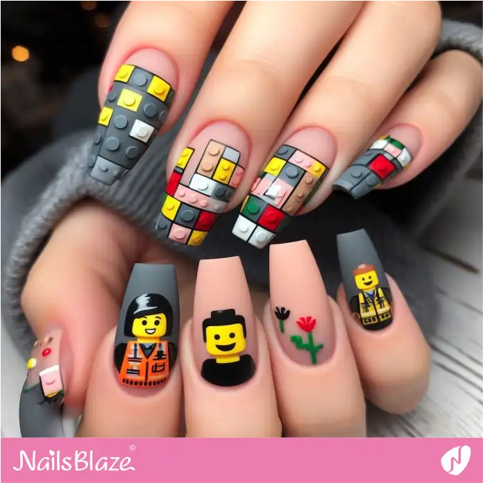 Matte Nails LEGO Bricks and Minifigures Design | Game Nails - NB2708